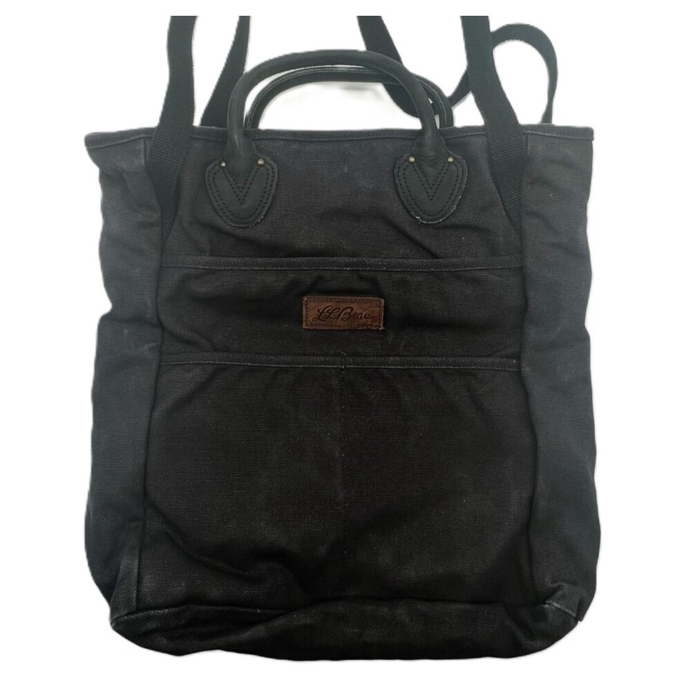 L.L. Bean Stonington Daily Carry Tote Canvas Leather Work Laptop Bag Black Gorp